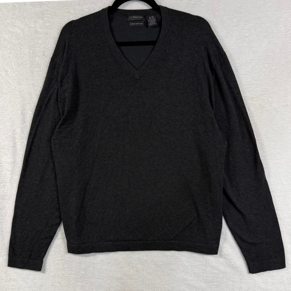 J. Ferrar XL Modern Fit V-Neck Sweater Charcoal Grey Pima Cotton Basic Winter
